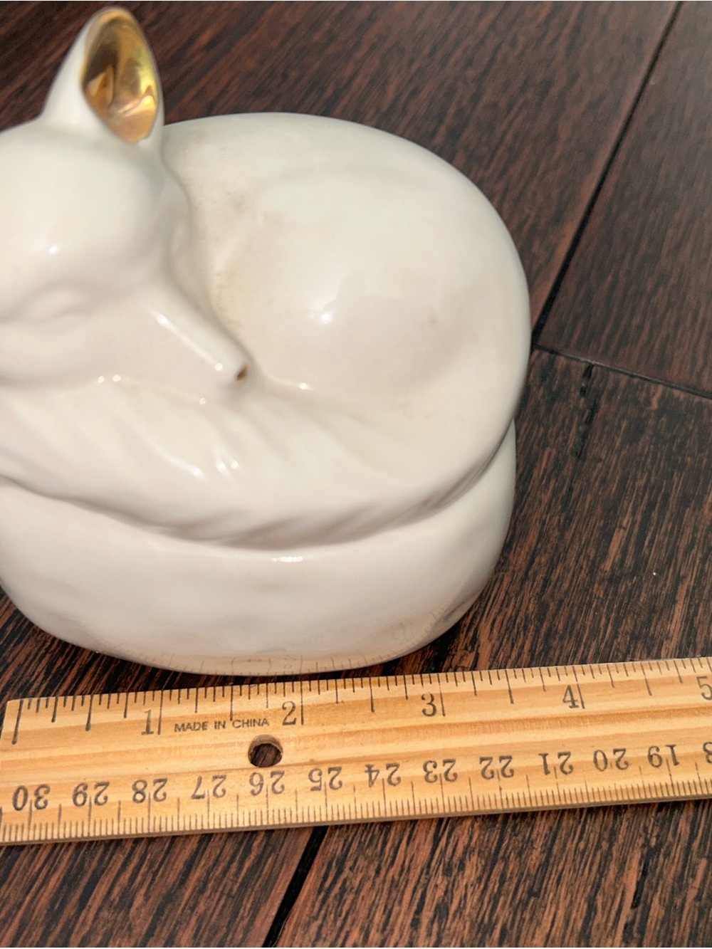Ceramic Sleeping Fox Trinket Box - White with Gold Ear